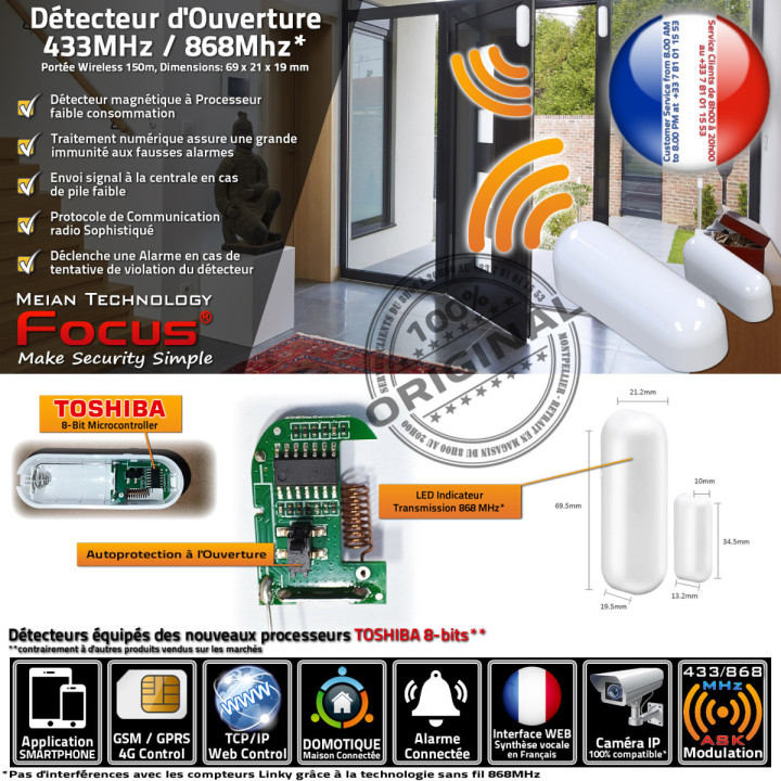 Contact magnétique MD211R Meian sur baie vitrée d’un appartement sécurisé