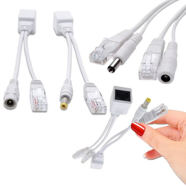 Câble adaptateur POE utilisé pour alimenter une caméra réseau en installation.