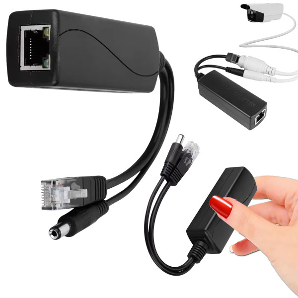 Adaptateur PoE 48V vers 12V 2A alimentant caméra IP pour sécurité réseau