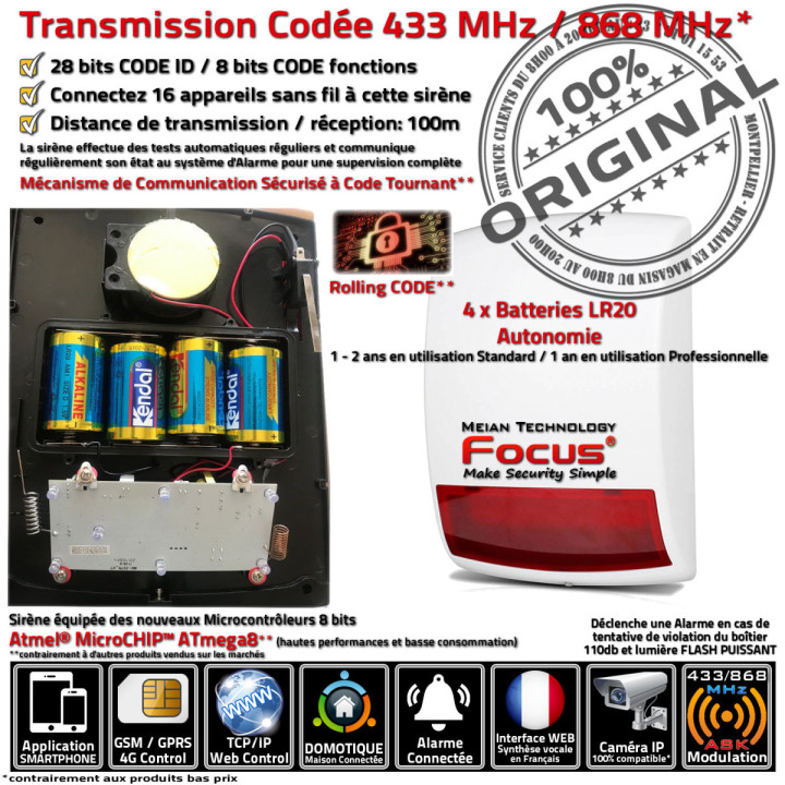 Sirène de sécurité à batterie compatible avec l'Alarme Protectoris 868 MHz