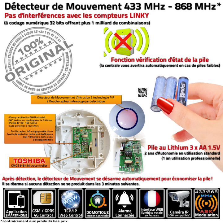 Capteur PIR volumétrique MC-7380R pour système compatible Protectoris